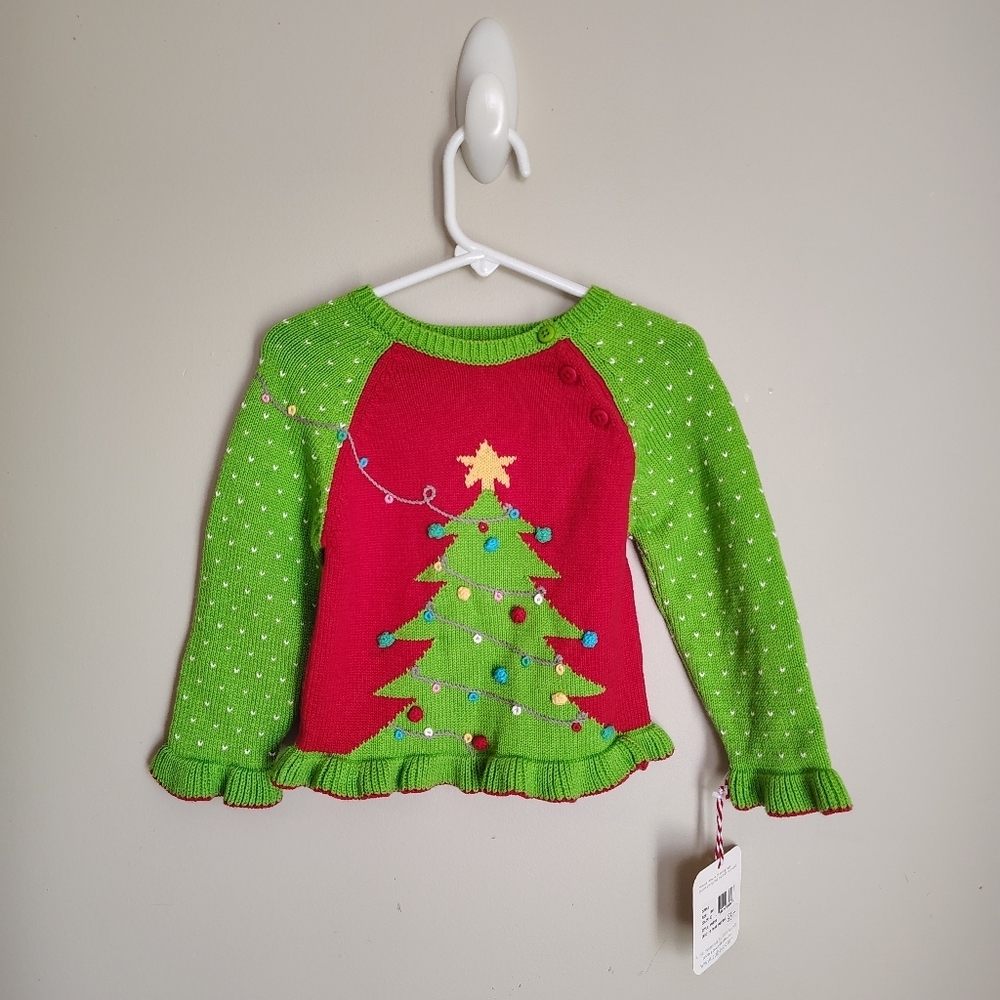 Zubels Green Red Christmas Tree Sweater Holiday Ruffle Embroidered 18 Months